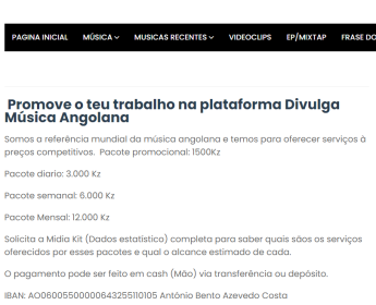 A venda Promove o teu trabalho na plataforma Divulga Música Angolana