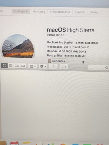 Venda MacBook Pro 13 Retina Core i5 8GB RAM 256GB SSD limpo