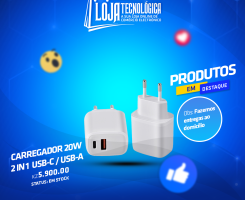 A venda CARREGADOR 20W 2 EM 1 USB-C/ USB-A