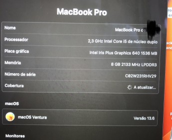 A venda MACBOOK PRO 2018