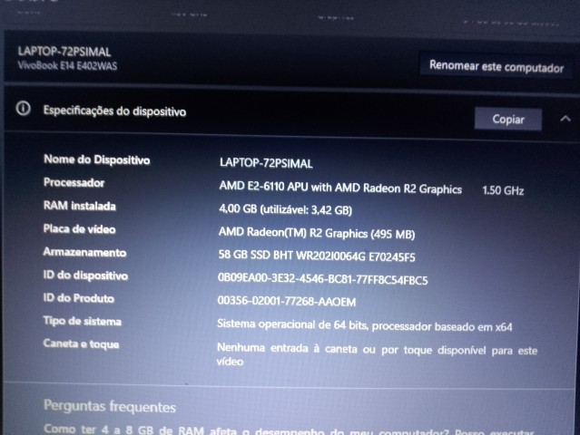 Venda PC PORTÁTIL ASUS