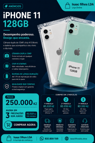 Venda IPhone 11 128GB 3 Prestações | Isaac Filhos LDA