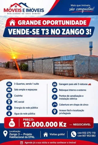 GRANDE OPORTUNIDADE VENDE-SE T3 NO ZANGO 3, EM FASE DE ACABAMENTO